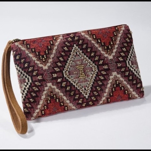 Suede Leather Wristlet with Tribal Ikat Pattern - Picture 4 of 6